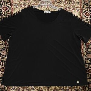 Michael Kors Black Short Sleeve Top with Cutout Ladder Arm Detail Size 3X